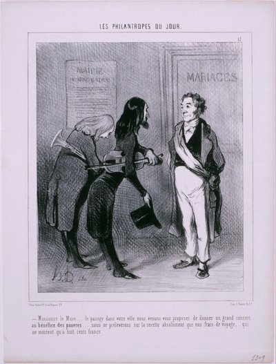 Los filántropos del día- Señor alcalde... De paso por su ciudad... de Honoré Daumier